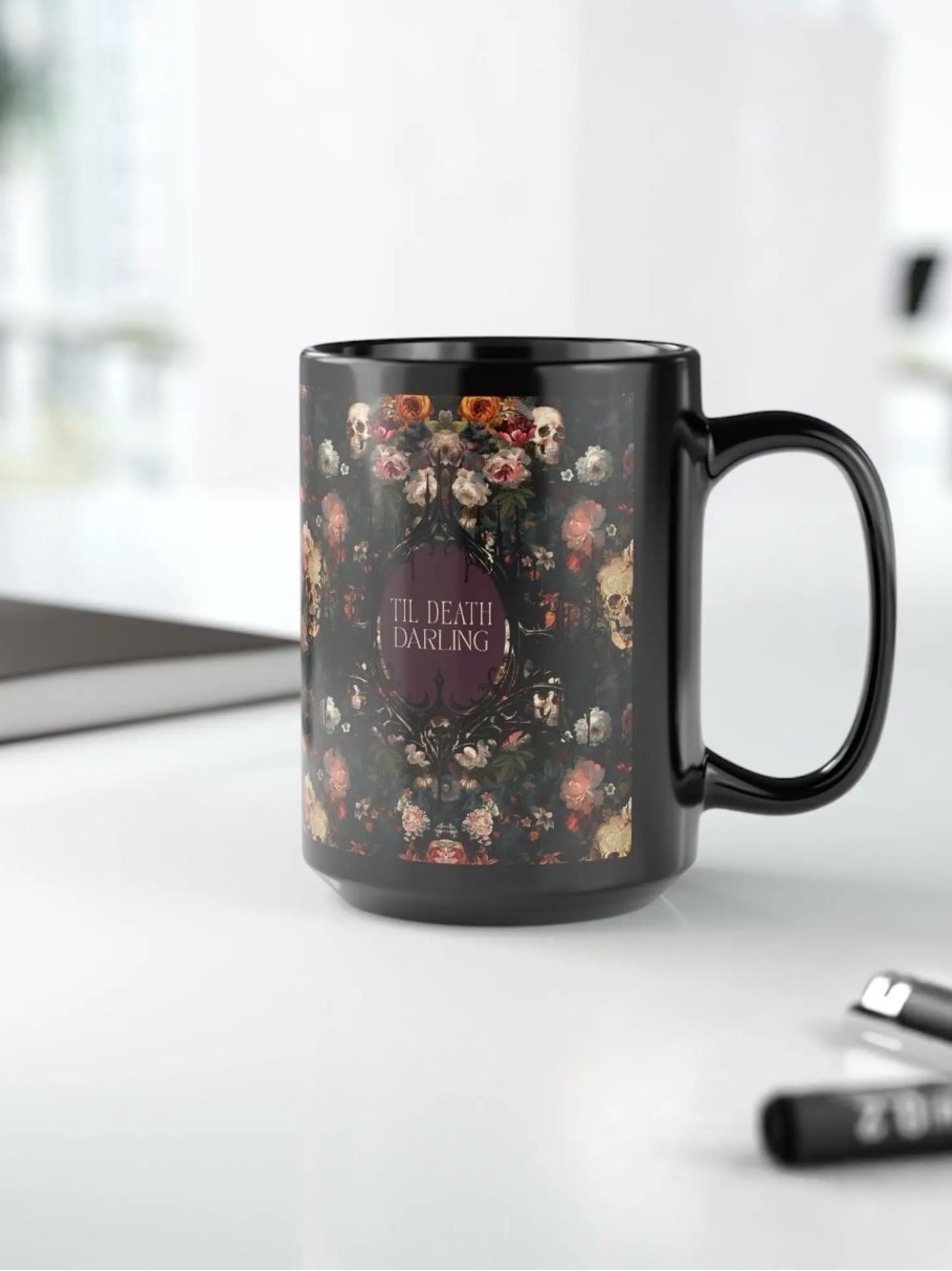 Til Death Darling Premium Ceramic Coffee Tea Mug - Gothic Floral Dark Romance